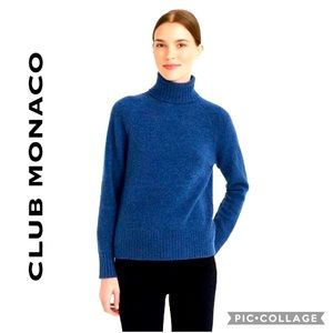 Club Monaco Blue Cashmere Turtleneck Sweater in XS